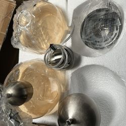 Open Box Amber Glass Pendant Ceiling Light Fixture Mid Century Modern Globe H