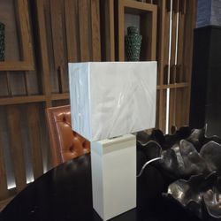Set of 2 Modern White Leather Table Lamps – $100 (for both)