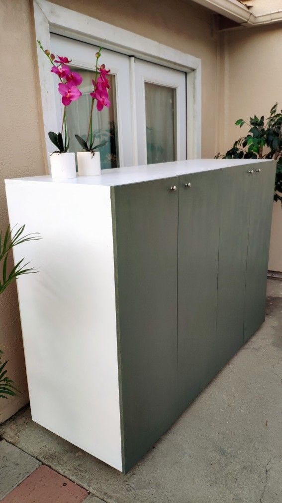 Custom Long Wood Sage Green Wardrobe Dresser Closet Armoire With Soft