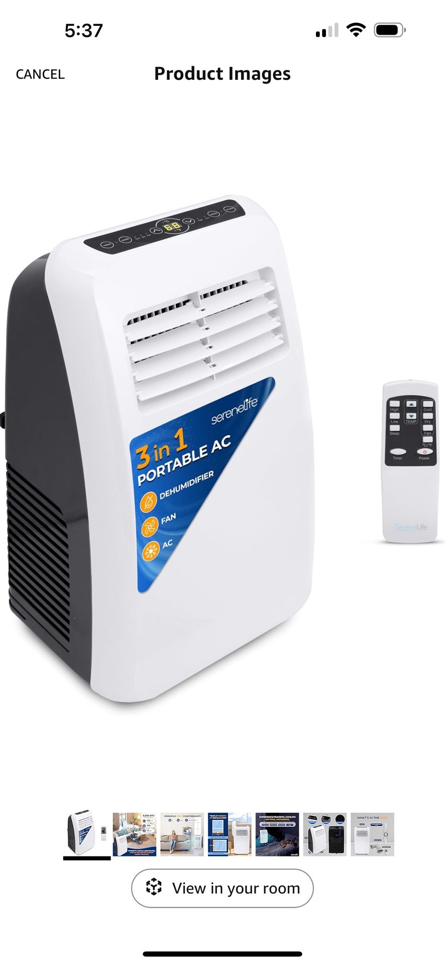 Serene life 3in1 Portable Air Conditioner - New In Box