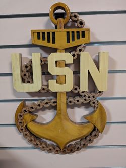 Vintage Handcrafted Wooden USN Anchor Wall Decor Nautical Chain Sculpture Art