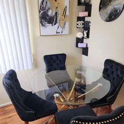 Gold Dining Table Round Glass top 