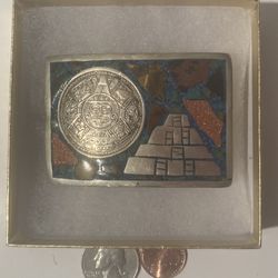 Vintage Belt Buckle Sterling Silver Colorful Turquoise Design