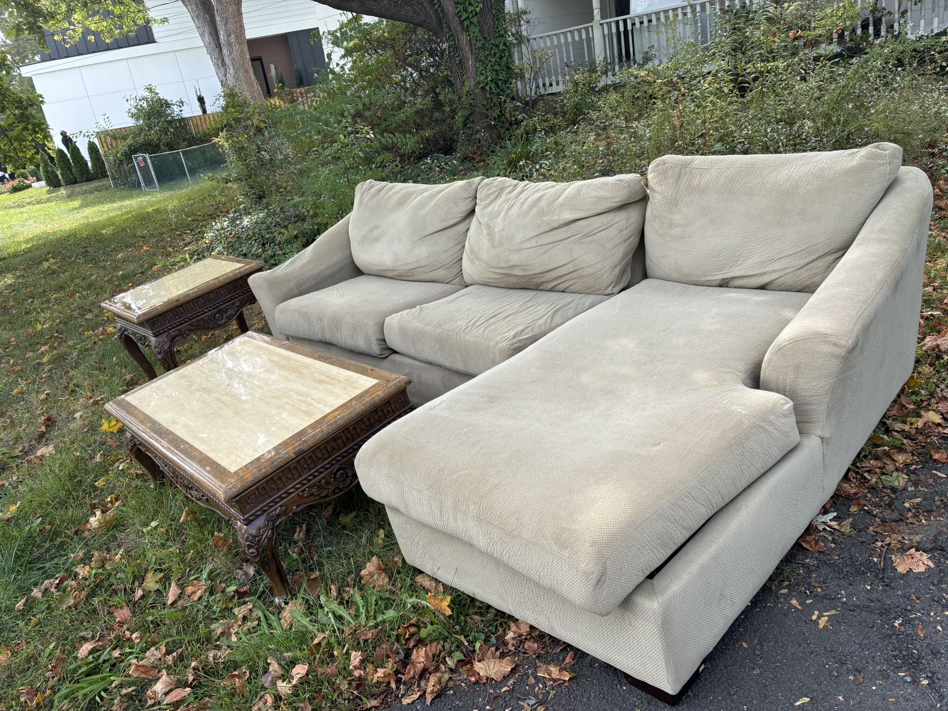 Free 2 piece L shaped Couch and Coffee Tables 