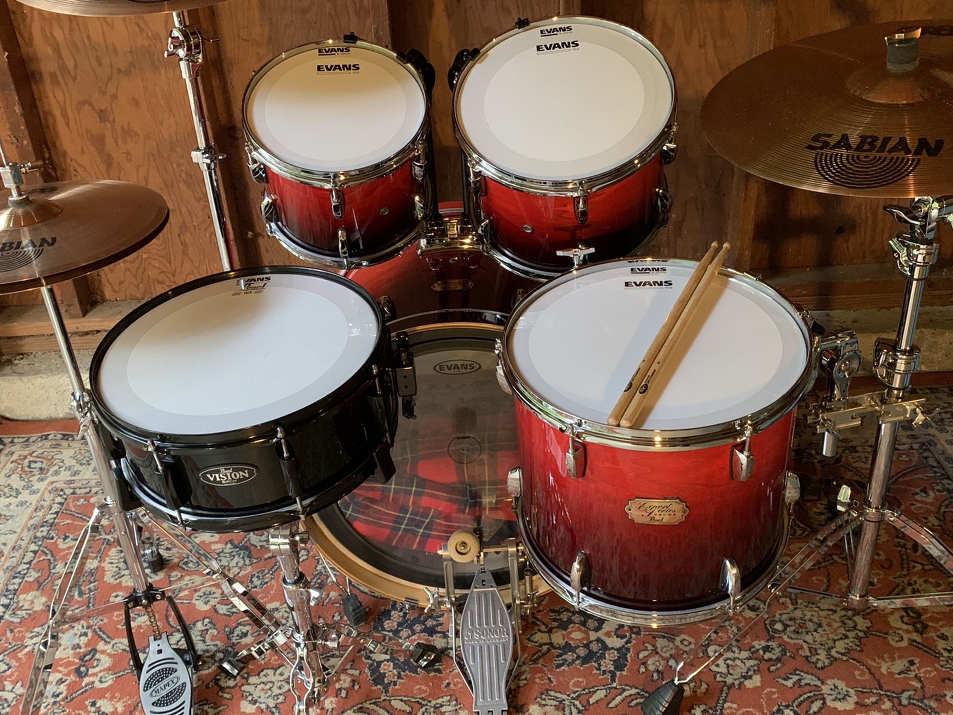Pearl Export Series Drum Set, Sabian Cymbals 