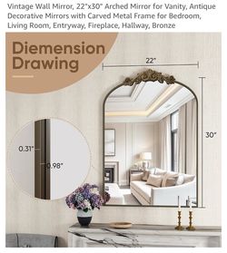 Vintage Wall Mirror, 22"x30" Arched Mirror