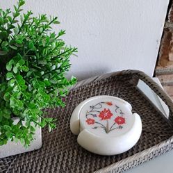 Marble and Mother Of Pearl Coasters Floral Design