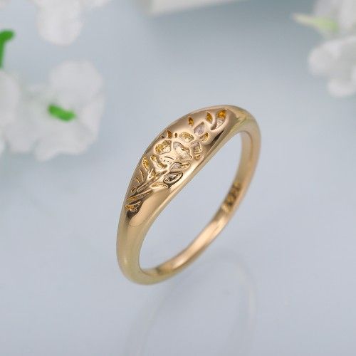 "Gold Plated Flower Carved Unique Fashion Vintage Ring for Women, L035
 
  