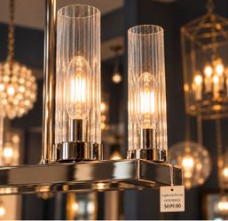 Polished Nickel Chandelier with Ribbed Glass Shades