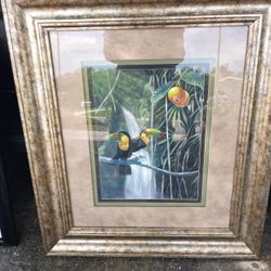 Nice Clean Framed Painting.  Tropical Decor.  23 2/3  Across, 31" Long, Very Nice Condition. 