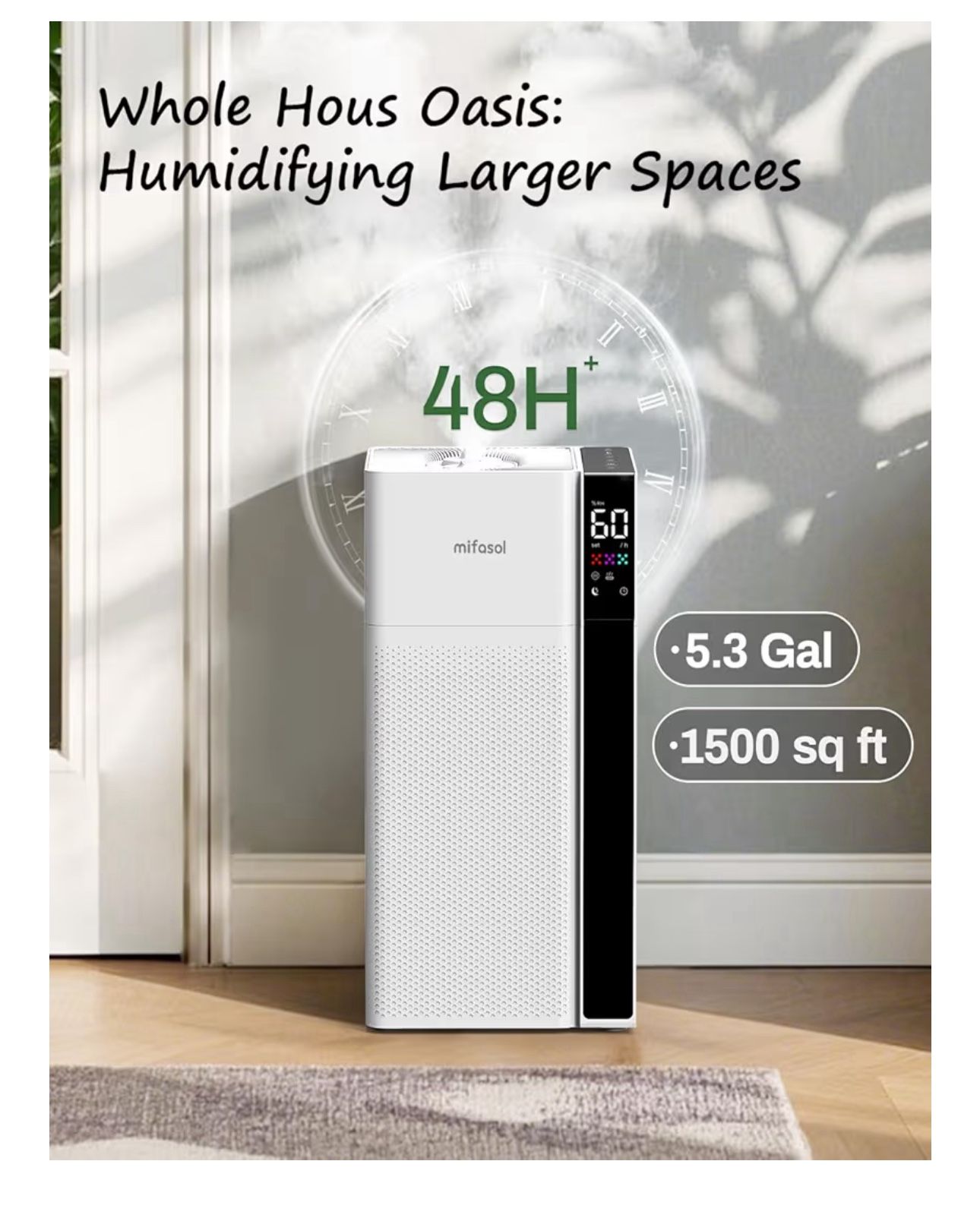 Humidifier Large Room, 5.3Gal/20L Whloe House Humidifiers for Home, Quickly & Evenly Humidify Larger Areas,Dual Mist Nozzles and Atomizers, Plant/Comm