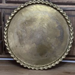 Large Moroccan Round Brass Tray  