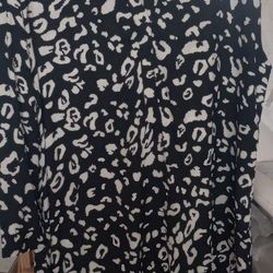 Roamans Long Tunic Black White Animal Print,Sleeve Long, Size 18(XL)