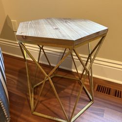 Hexagon Modern Accent Side Table Wood Gold 