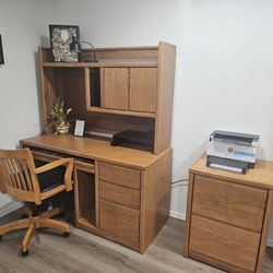 Complete 3-Piece Wood Home Office Set: Desk with Hutch, Chair & File Cabinet