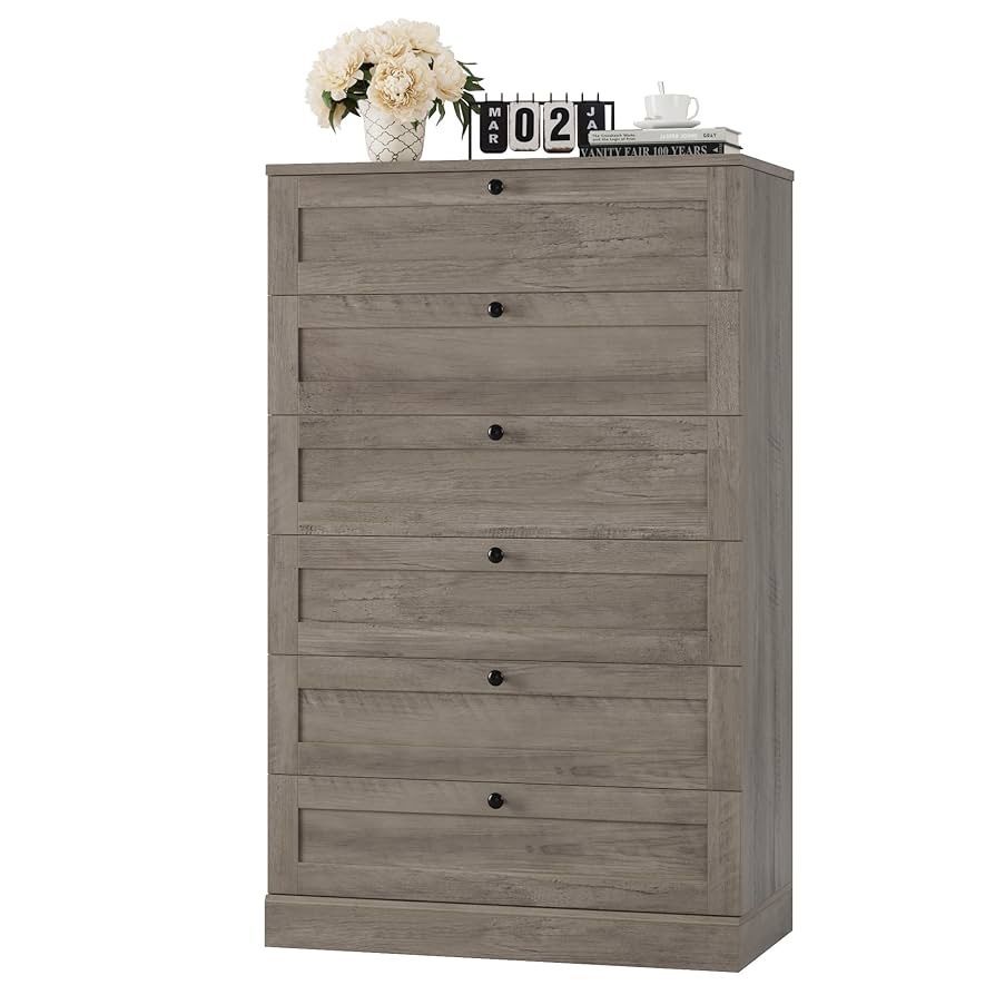 6 Drawer Dresser for Bedroom, 52" Tall Dresser & Chest of Drawers, 29" W Wood Drawer Chest, Modern Vertical Storage Cabinet for Living Room, Entryway,