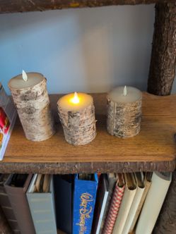 Set 3 live edge battery operated pillar candles wax