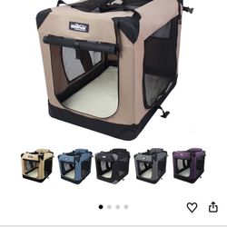 EliteField 3-Door Folding Soft Dog Crate with Carrying Bag and Fleece Bed (2 Year Warranty), Indoor & Outdoor Pet Home (24" Lx 18" W × 21" H, Khaki) e