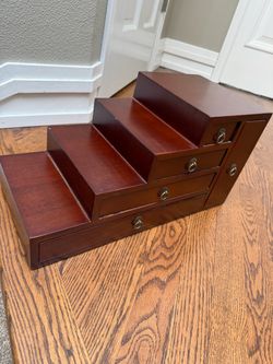 Mahogany Wood Stair-Step Jewelry Box with Drawers