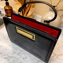 1960s Prestige Black Patent Leather Square Top Purse