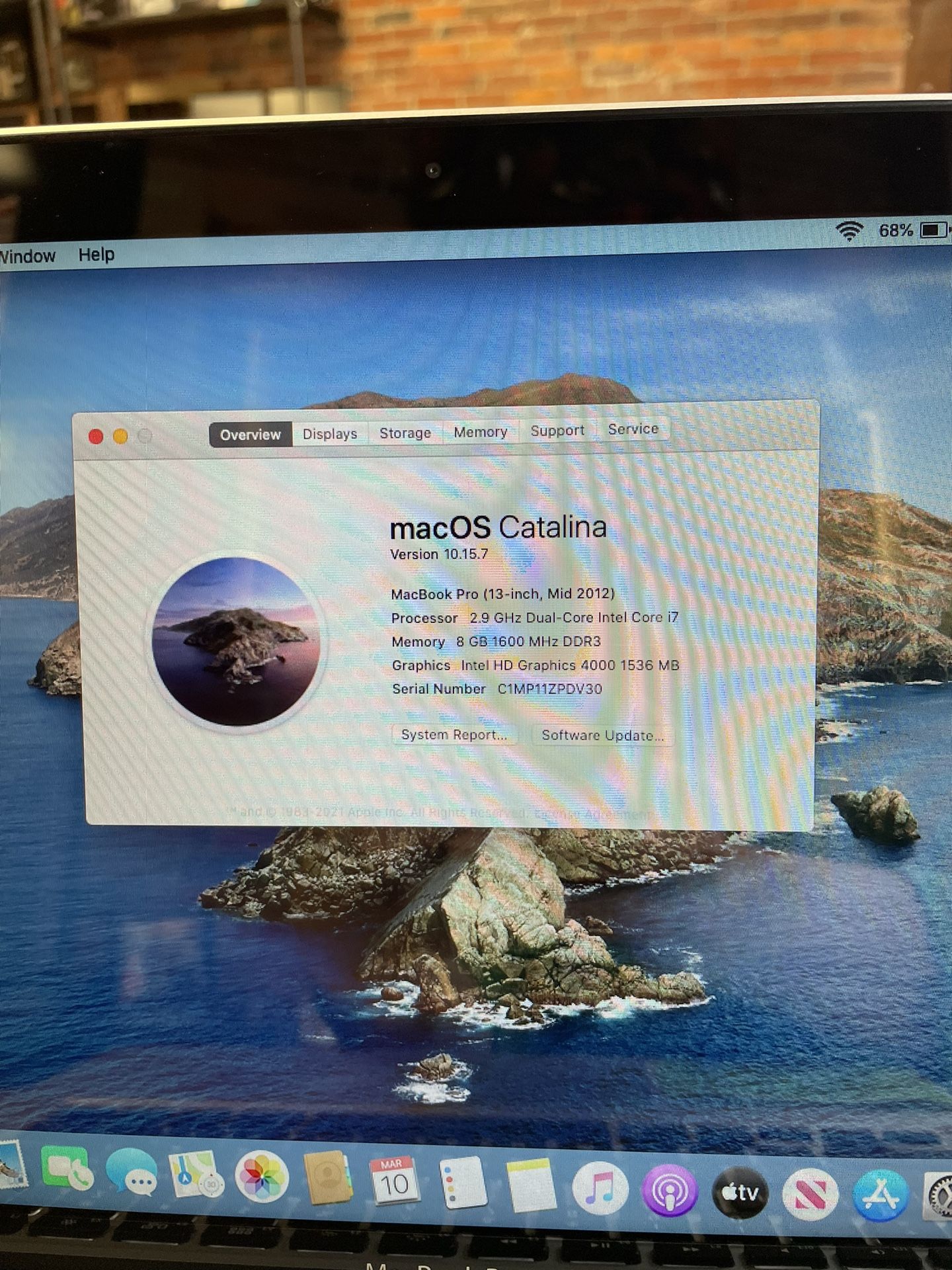 2012 Apple MacBook Pro 8GB RAM 256GB SSD 13.3” Screen macOS Catalina SuperDrive Webcam WiFi
