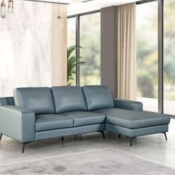 Brand New Blue Leather Modern Style Sectional Sofa 