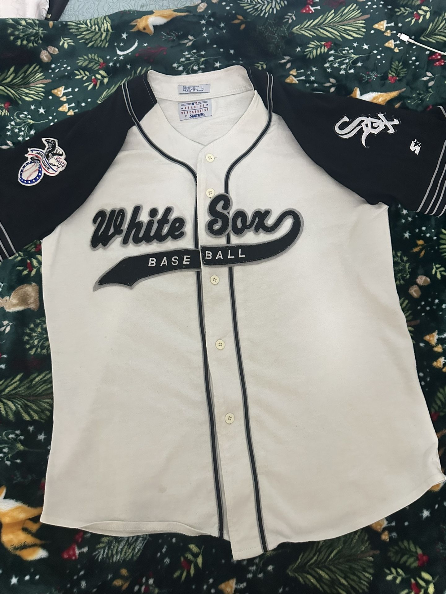 Vintage Starter MLB Chicago White Sox Baseball Jersey L White Sewn Spell Out