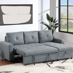 Brand New Grey Sectional Sofa Storage Sleeper 