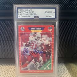 barry sanders rookie card gem mt 10 psa certified auto