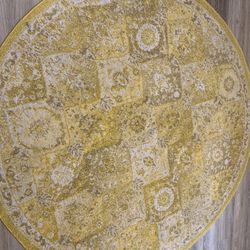 Large Yellow And Gold Toned Circular Rug 