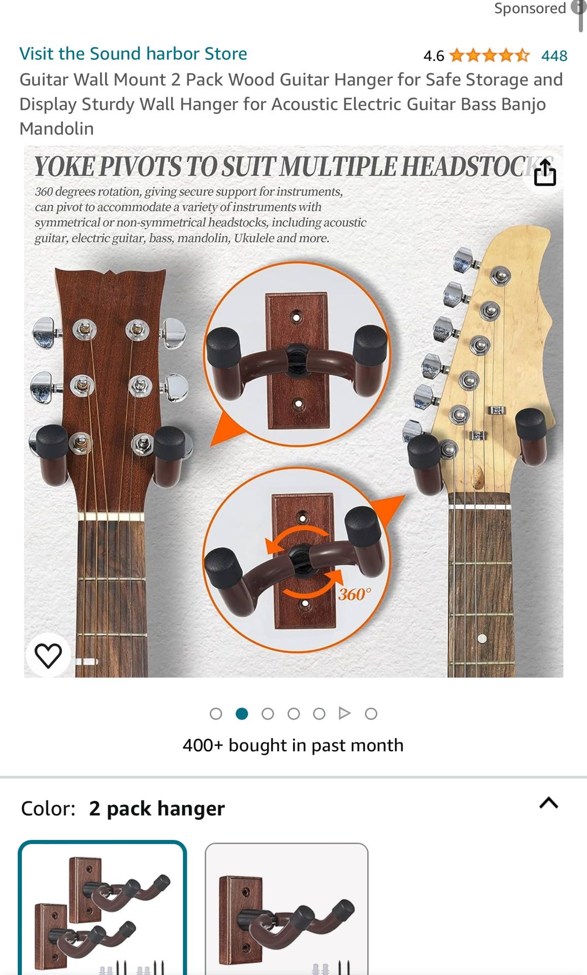 Guitar Wall Mount 3Pack Wood Guitar Hanger for Safe Storage and Display Sturdy Wall Hanger for Acoustic Electric Guitar Bass Banjo Mandolin