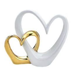 White and Gold Ceramic Hearts Sculpture Decoration Table Decor Wedding Gift