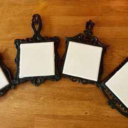 A Collection of 4 Vintage Cast Iron Trivets with Blank Porcelain Tiles $15 each or $50 for all 4