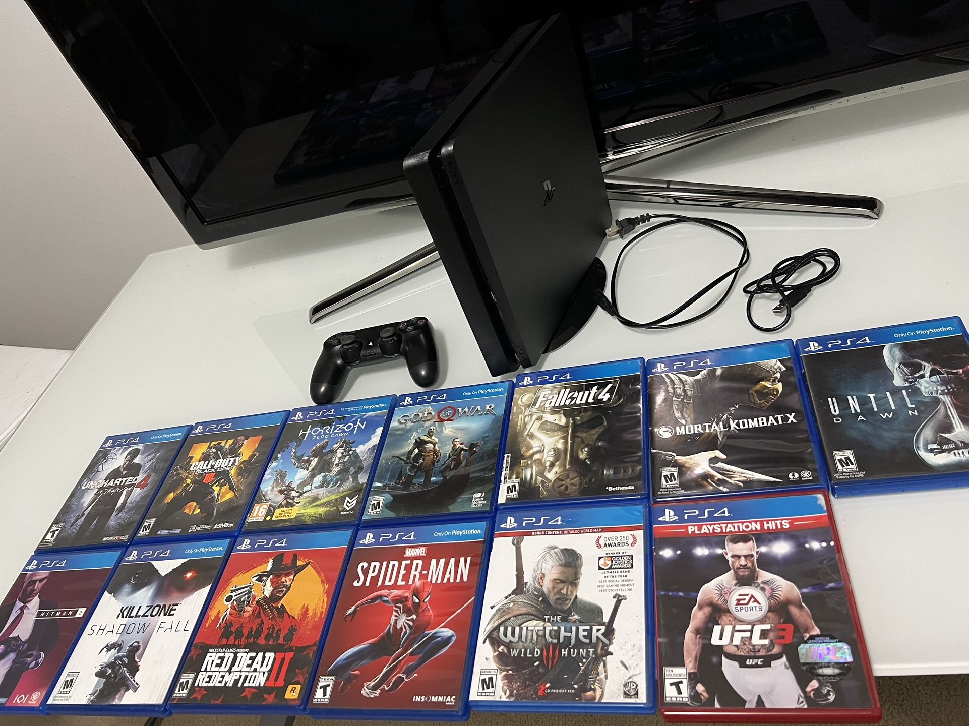 PS4 Slim 1Terabyte, Controller, Power cable, PS4 Games,PS4 Stand