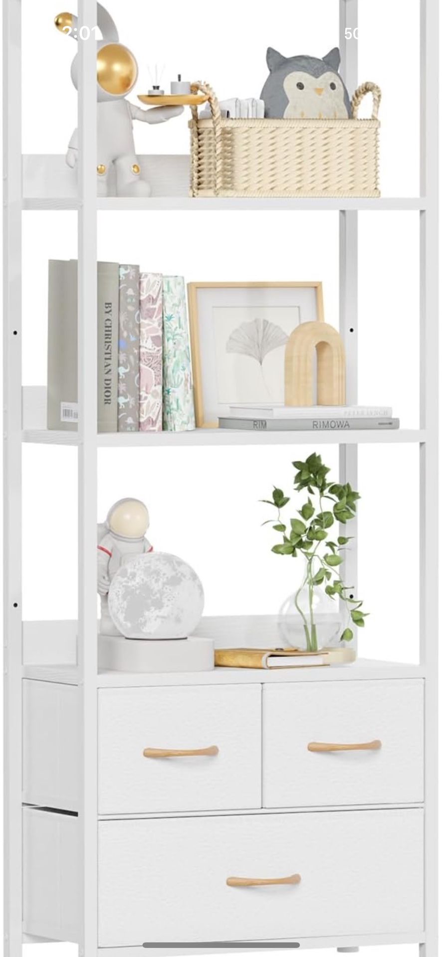 White Bookshelf 4 Tier Wood Bookcase With Draws