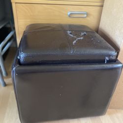 Brown Faux Leather Ottoman With Storage & Lid Converts To Tray