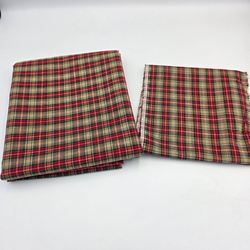 2 Pieces Cotton Lightweight Poplin Tartan Fabric Red Gold Green White Plaid