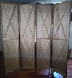 2 Large Wooden 4-Panel Folding Room Dividers/Privacy Screens - 68" x 64"each