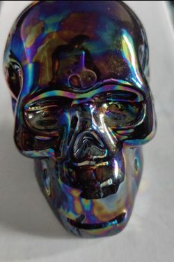 Iridescent Glass Skull Figurine