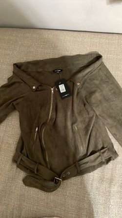 FashionNova Olive Suede Off the Shoulders Jacket Size 2X Womens