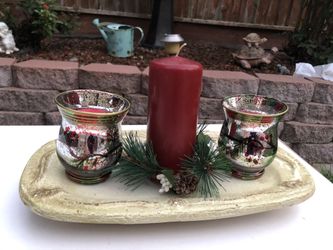 Christmas Holiday Candle Set candle Holders on tray