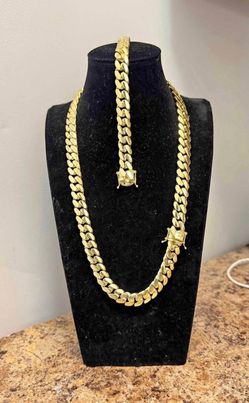 Miami Cuban Link Thin Slim Chain & Bracelet Set 18k & 14k