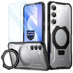 Poetic Spartan Case for Samsung Galaxy S25 FE 5G with Ring Stand, 2 Tempered Glass Screen Protector | Magsafe Compatible | for Galaxy S25 FE Cover, Bl