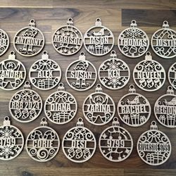 Wood Ornaments Custom Name Walnut Maple Cherry  