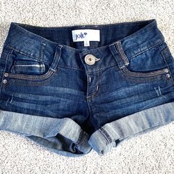 Jolt Dark Wash Cuffed Denim Shorts – Flattering Fit with Stretch (Size 1)
