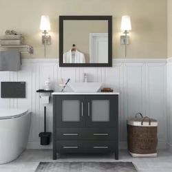 VAPSINT 30 in. Wx 18.5 in. D x 31 in.H Single Bathroom Vanity in Dark Gray with White Ceramic Top and Vessel Sink