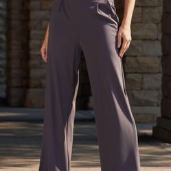 $10 Medium Gray Womens Wide Straight Leg Pants Stretchy Summer High Waisted Casual Lounge Pants with Pockets