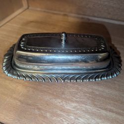 Vintage Irvinware Silver Metal Covered Butter Dish with Glass Insert