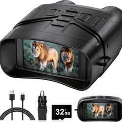 Night Vision Goggles - 4K Night Vision Binoculars with 5000mAh Rechargeable Battery, 32GB TF Card can Save Photo and Video, 3'' HD Screen for Camping 