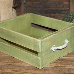 Green Shabby Distressed  Wood Farmhouse Crate Box 